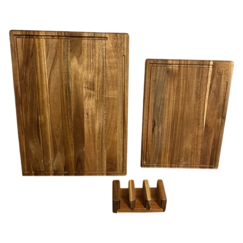 Waldwerk Acacia Wood Cutting Board Set 2 Boards Juice Groove with Stand